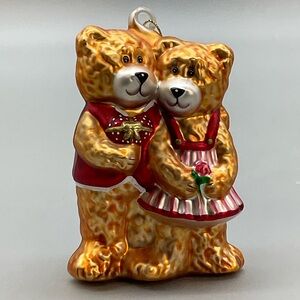 Blown Glass Bear Couple Christmas Ornament 90s